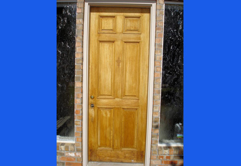 Exterior of door painted light brown