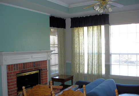 Living room with pale green walls