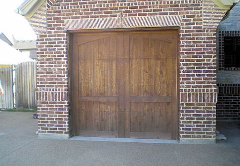 Garage door painted a light brown