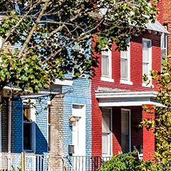 row houses with brick painting