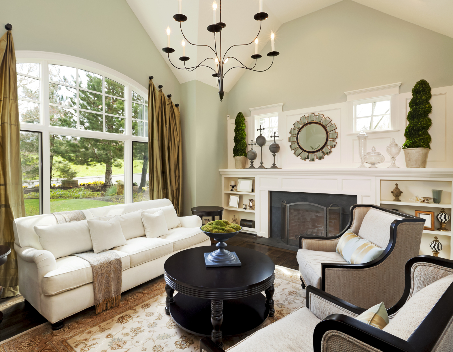 living room with open window, green walls - Platinum Painting Blog