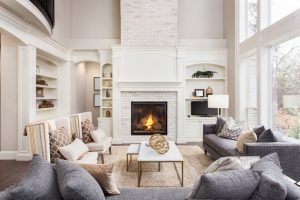 A fireplace in a living room.