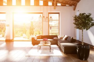 sunny living room with fading paint