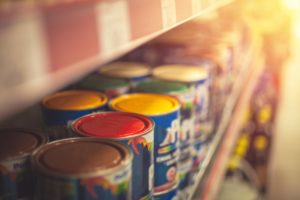 paint cans on store shelf