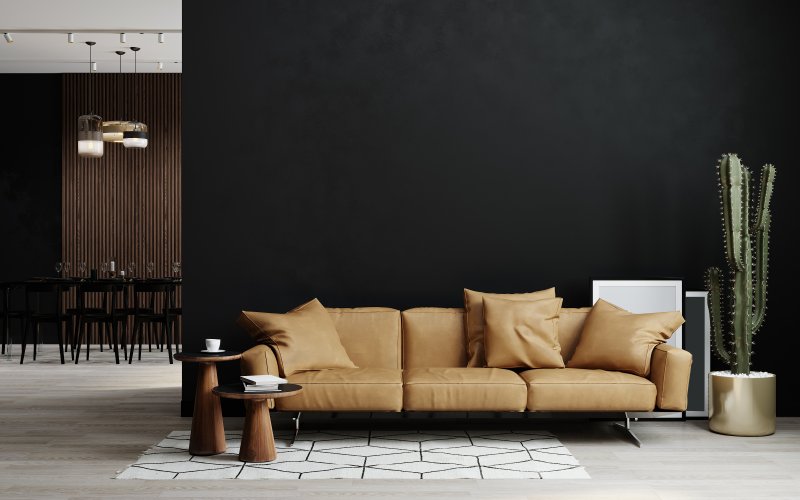 black wall in living room
