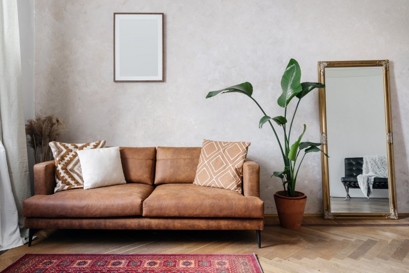 living room with brown interior