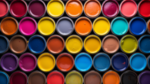 a closeup of assorted paint cans 