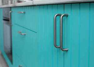 a close-up of painted kitchen cabinets