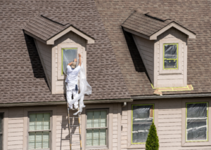 a professional team painting a house